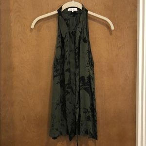 Parker Green and Black Silk Top with Tie Front